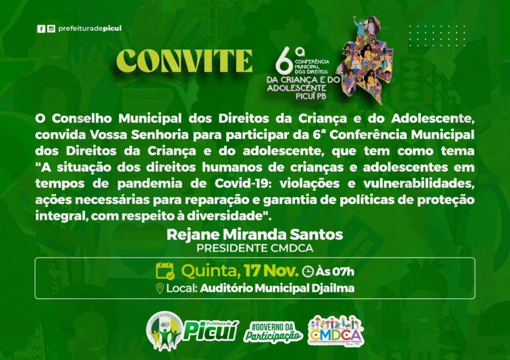 6° Conferência Municipal dos Direitos da Criança e do Adolescente será Realizada em Picuí no dia 17 de Novembro