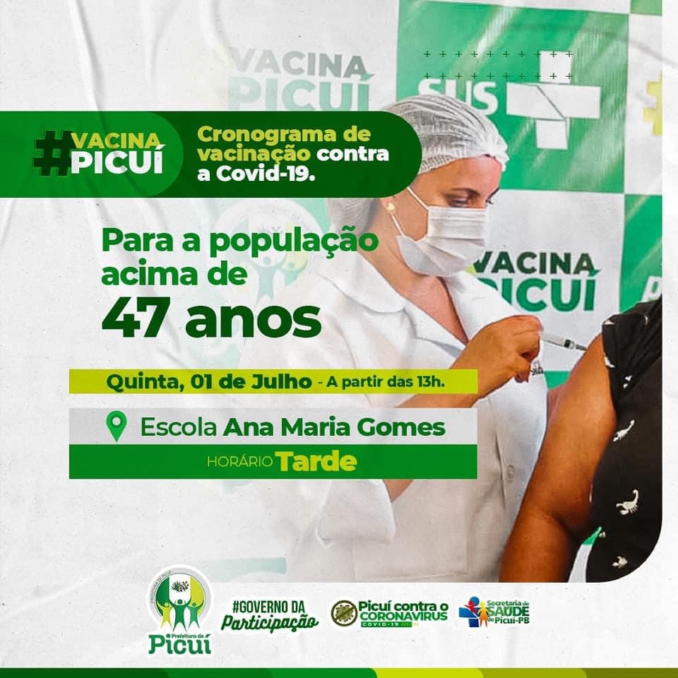 Campanha de Vacinação contra a COVID-19 Contemplará População a partir de 47 anos